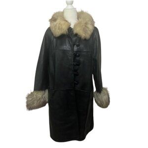 Women's Black Leather Jacket with Fur Trim